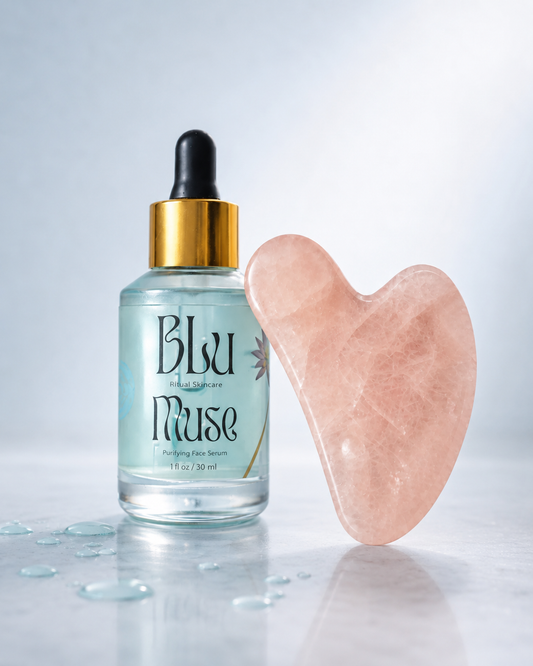 True Egyptian Blue Lotus & Blue Tansy Face Serum (Nymphaea Caerulea) + Rose Quartz Gua Sha
